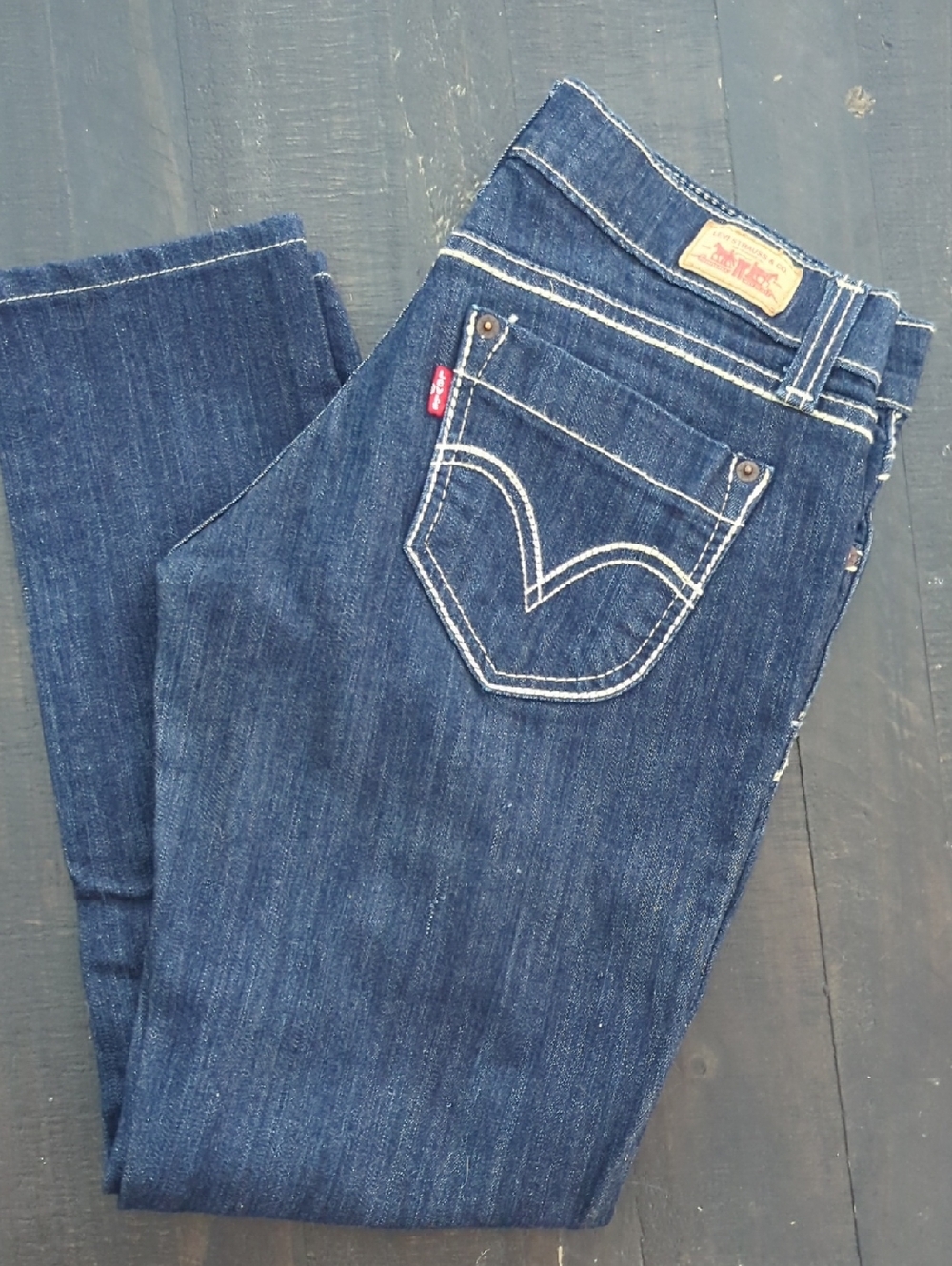 Levi's Women's Indigo Straight-Leg Jeans with Contrast Stitching